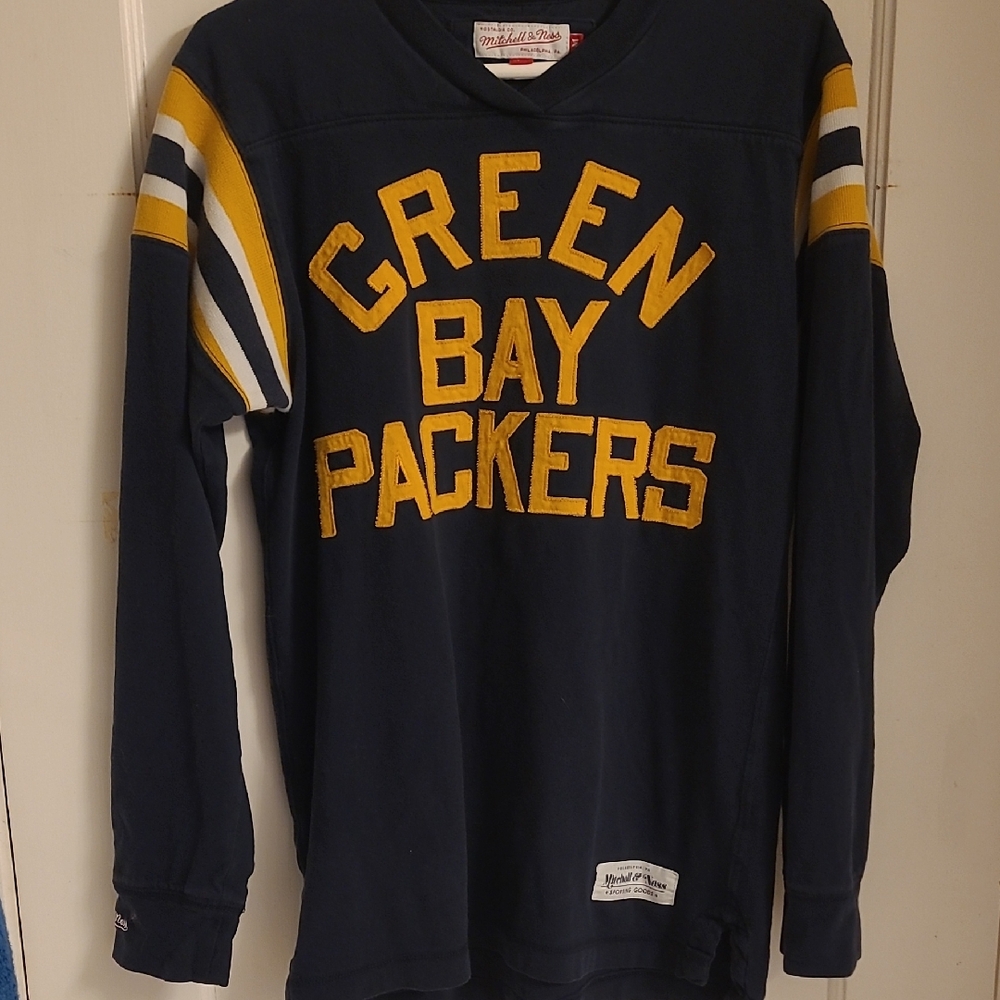 Mitchell & Ness Green Bay Packers Navy and Yellow Crewneck Sweater